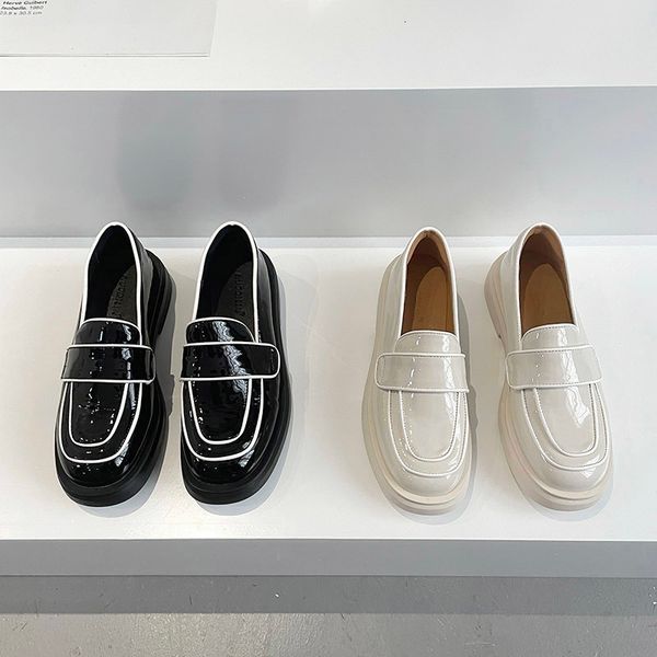 

dress shoes patent leather mixed colors platform loafers for women 2021 round toe designer goth y2k heels office 2c8a, Black