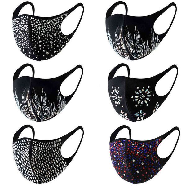 

2021 face mask fashion rhinestone sequin blingbling masks for men women cotton mouth masks black dustproof haze facemask