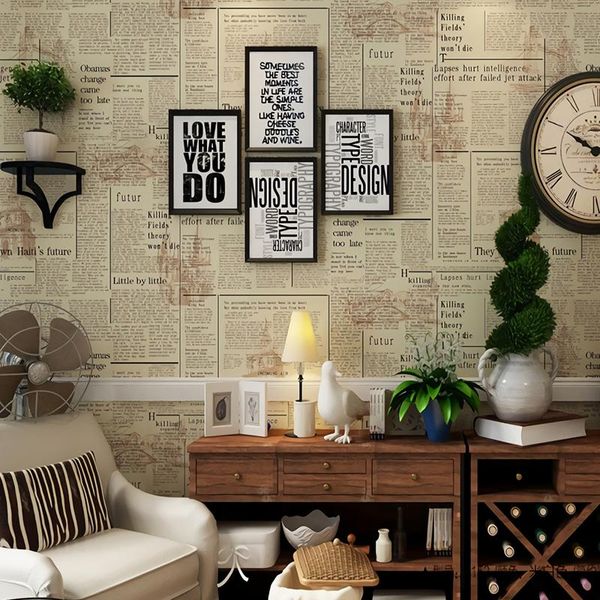 

wallpapers 10m waterproof retro style pvc english spaper letter wallpaper for bedroom living room office kitchen wall papers home decor