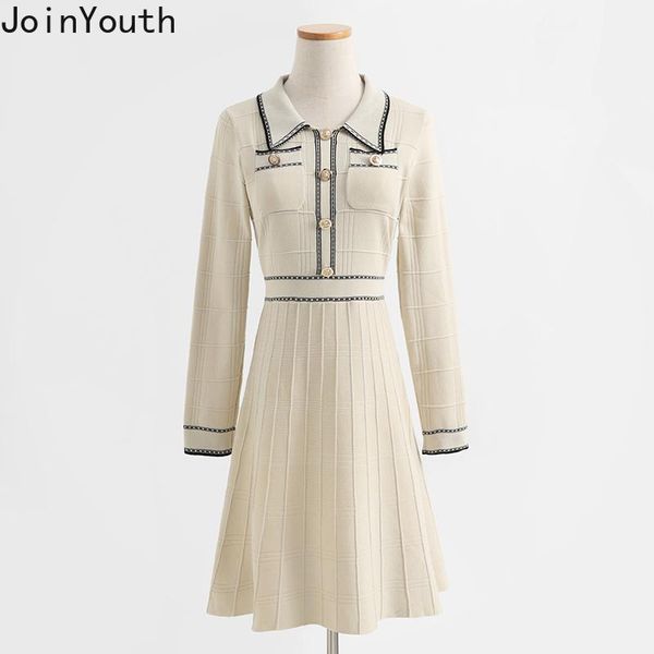 

casual dresses joinyouth fashion knitted dress women 2021 autumn hepburn style slim fit vestidos office ladies temperament basic midi, Black;gray