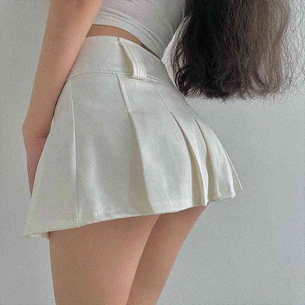 

girl sweet a-line women skirts short mini high waist slim belt safety pleated china clothes kawaii lu42, Black