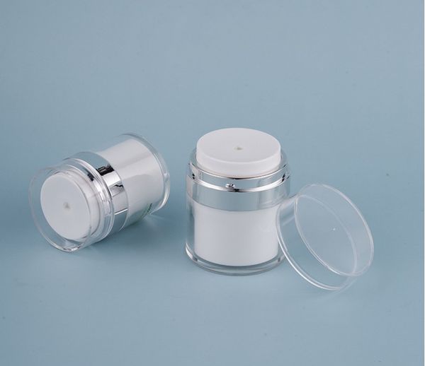 

15ml 30ml 50ml cosmetic jar empty acrylic cans white vacuum bottle airless refillable container press lotion pump