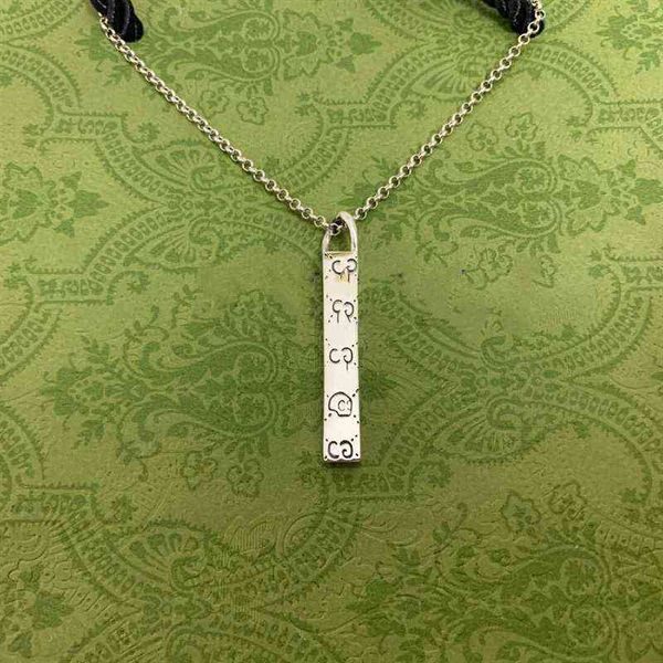 

elf skull bar pendant s925 retro classic double g key interlocking pearl chain couple wild necklace, Silver