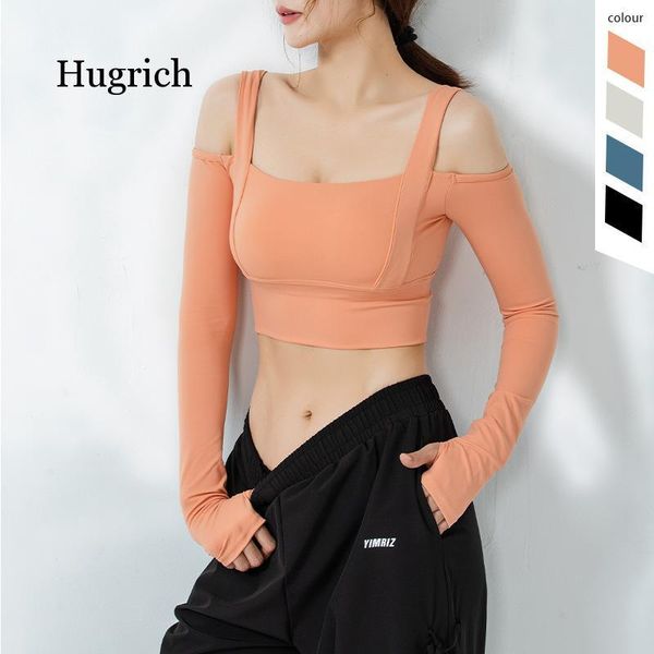 

tight long sleeve off shoulder sports women's gym running t-shirt, White