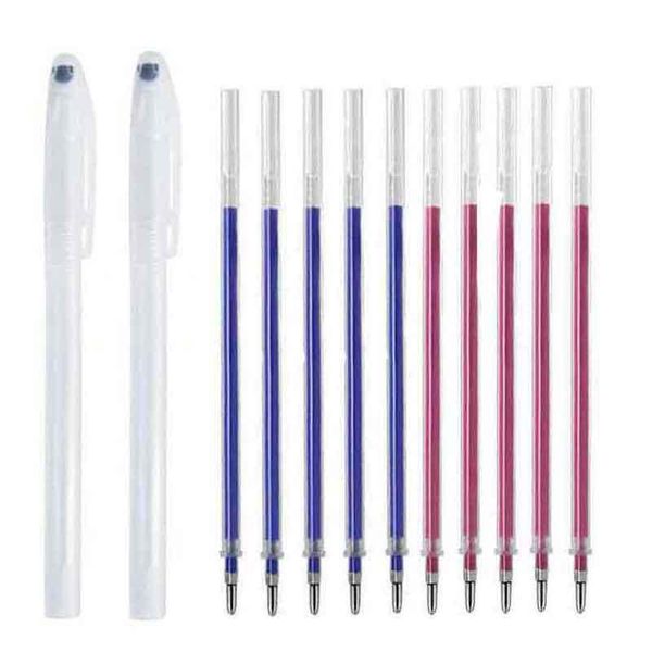 

highlighters 11/12pcs fabric marker heat erasable pen refill set for diy patchwork dressmaking high temperature disappearing washable handle, Black;red