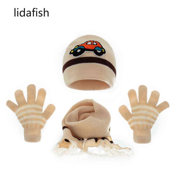 Lidafish 3 pezzi nuovi guanti per cappelli e sciarpe per bambini Set invernali lavorati a maglia per ragazze e ragazzi per bambini all'aperto caldi berretti per bambini dei cartoni animati