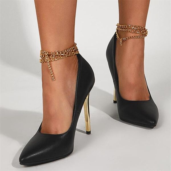 

spring/autumn leisure concise button pointed toe pumps flock spike heels wedding party shoes for women siez 35-42 dress, Black