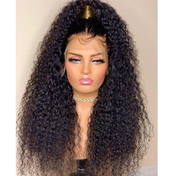 

synthetic wigs 26inch 180%density black long kinky curly lace front for women with baby hair glueless daily wear fiber
