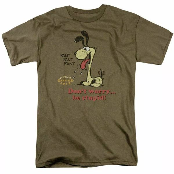 

garfield dont worry be stupid t shirt mens odie licensed comic tee safari green, White;black