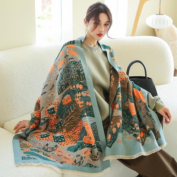 

scarves luxury cashmere scarf printed women thicken travel blanket warm shawl long foulard brand shawls pashmina echarpes, Blue;gray