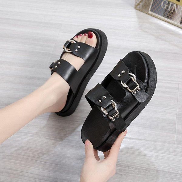 

sandals 2021 vivaia net female drag summer women's korean version outside wearing muffin thick bottom belt buckle slippers, Black