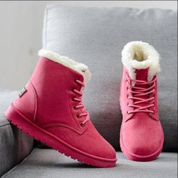 

boots 2021 winter women's ankle fashion lace round toe flat heel pu cross plus velvet snow, Black