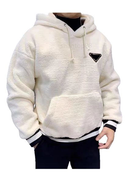 

luxury designer prad mens sweatshirt hooded sweater plush thick black white loose pullover couple fashion business casual budge long sleeve