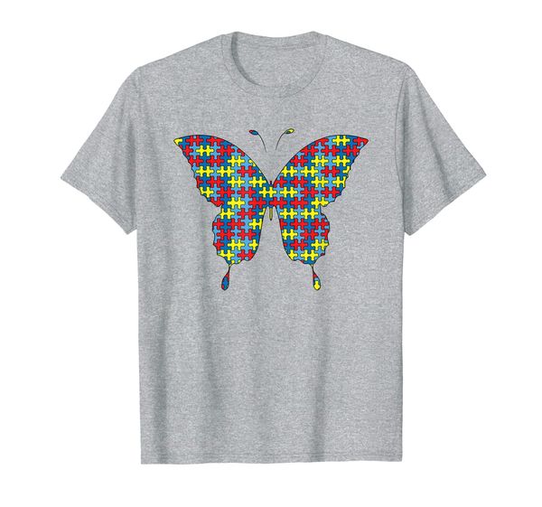 

butterfly autism awareness kids ringlet puzzle day mom gift t-shirt, White;black
