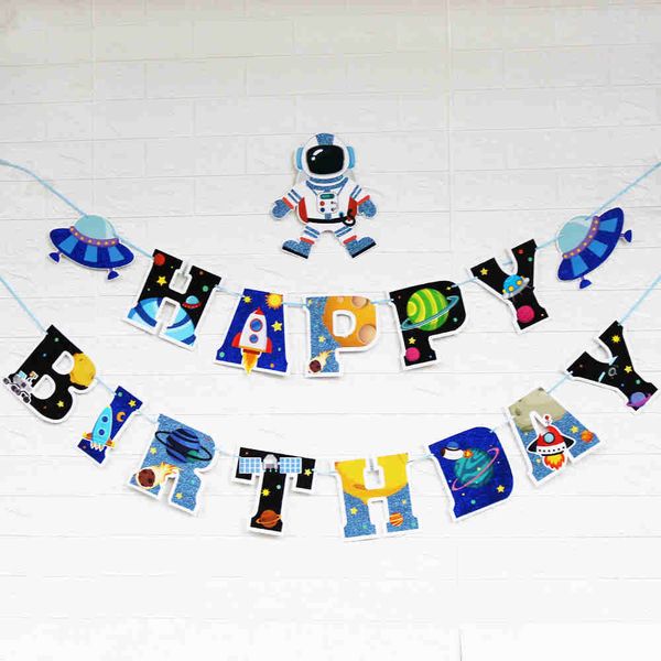 

spaceman shape paper card hanging streamer happy birthday flying saucer children baby party props