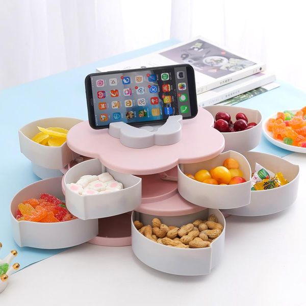 

storage bottles & jars double-layer rotating fruit plate petal shape dried snack candy tray home living room