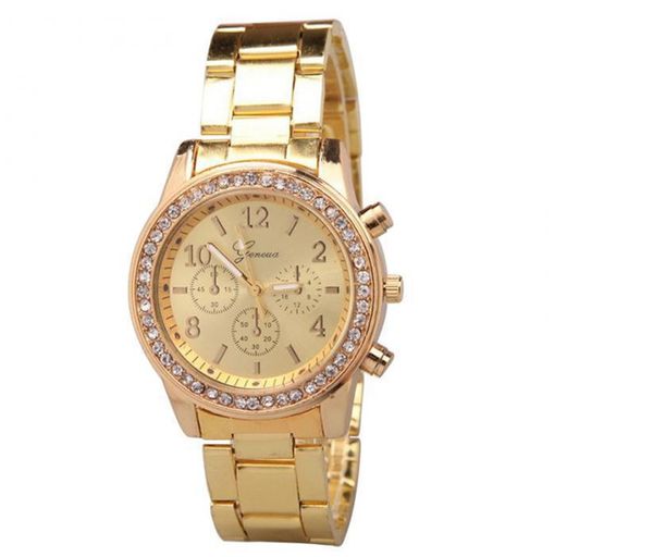 

women diamonds quartz watch classical ladies luxurious geneva gold diamond-studded stainless steel band wristwatch, Slivery;golden