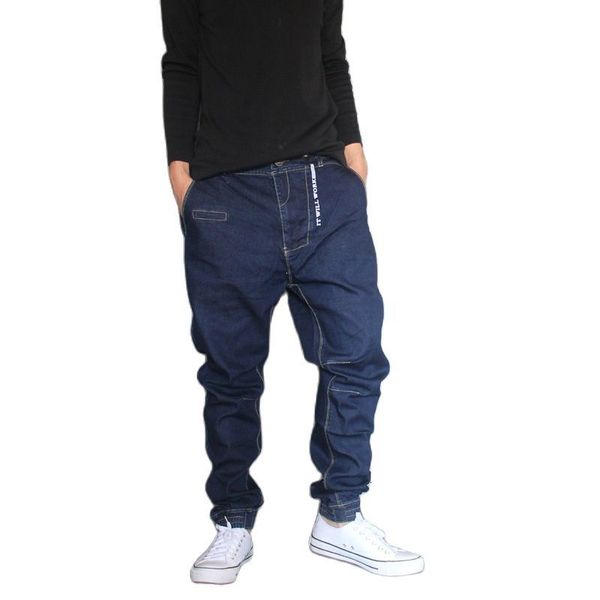 

jeans japan style harem men denim hip hop pants loose baggy jeans trousers slight elastic large size 28-36, Blue