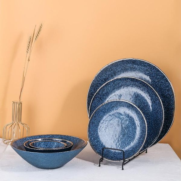 

dishes & plates phnom penh bark glass bowl home vegetable and fruit salad european style western plate steak padded gold