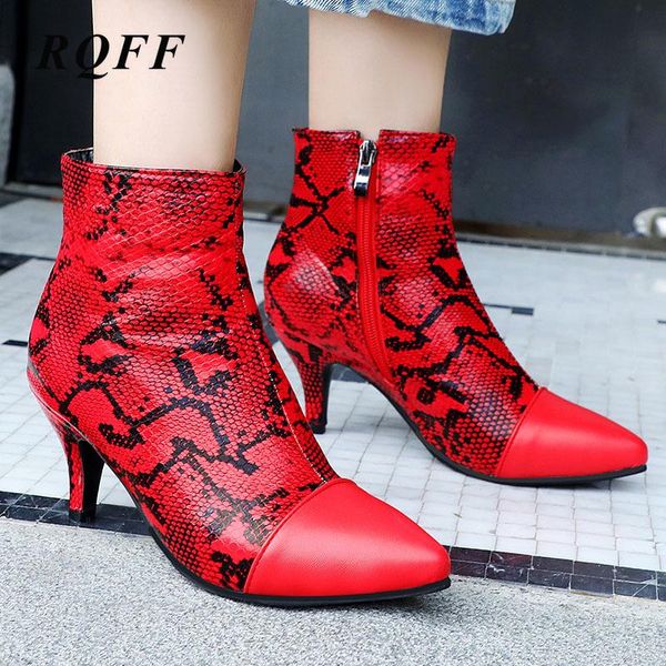 

boots black white red blue 2021 autumn ankle women plus big size fashion pointed toe shoe woman high heel snake pattern boot