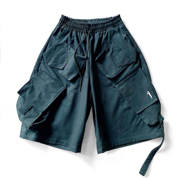 

techwear hip hop ribbons cargo shorts men summer multi pockets casual knee length short tactical pants men joggers streetwear, White;black