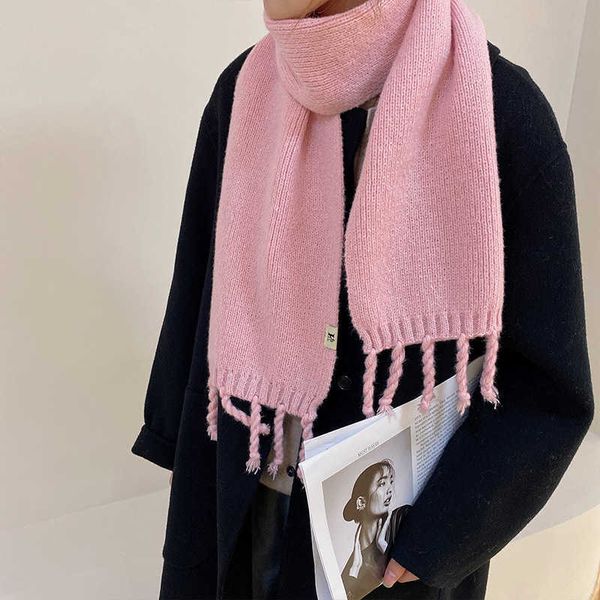 

korean version simple autumn net red imitation cashmere tassel solid color versatile women's winter warm long scarf for both, Blue;gray