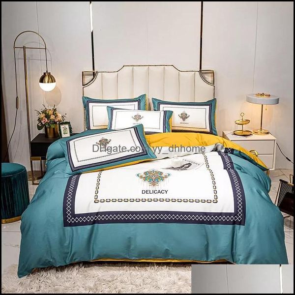 Bettwäsche-Sets Zubehör Home Textilien Garten Vierteiliges Bett, leichte Luxusstil, dick, gebürstetes Bettdecke des europäischen Bettes Bettdecke, einfache Er