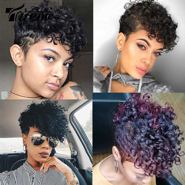 

wig chemical fiber headgear small female front lace curly short wig, Black