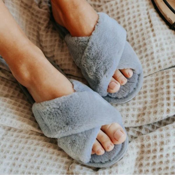 

slippers women winte house faux fur fashion warm shoes woman slip on flats female slides black pink cozy home furry