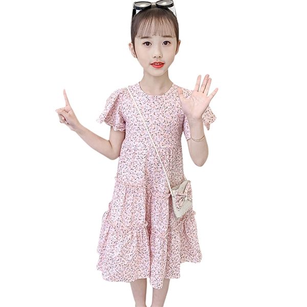 

girl dress floral pattern for girls est child summer children's costumes 6 8 10 12 14 210528, Red;yellow