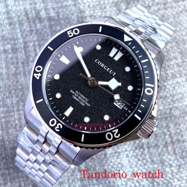 

wristwatches japan nh36a 40mm automatic men watch sapphire crystal luminous black pvd plated snowflake hand green blue dial, Slivery;brown