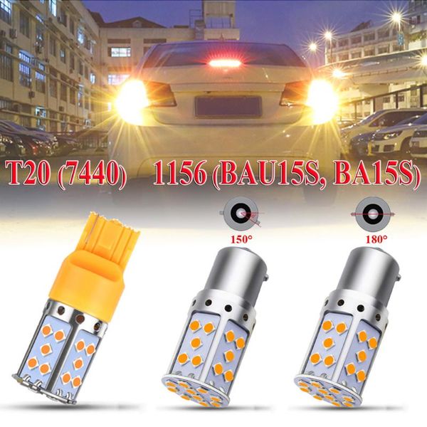 

car headlights 1pcs p21w led 1156 ba15s py21w bau15s 3030 35smd bulb canbus t20 7440 w21w lamp for turn signal light amber