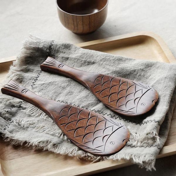 

spoons wooden shovel rice spoon hand-carved fish shape scoop kitchen accessories kitchenware for soup