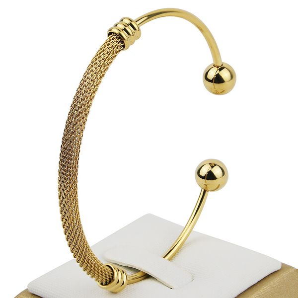 

simple stainless steel twisted wire mesh opening steel ball ladies bracelet birthday anniversary gift wholesale, White