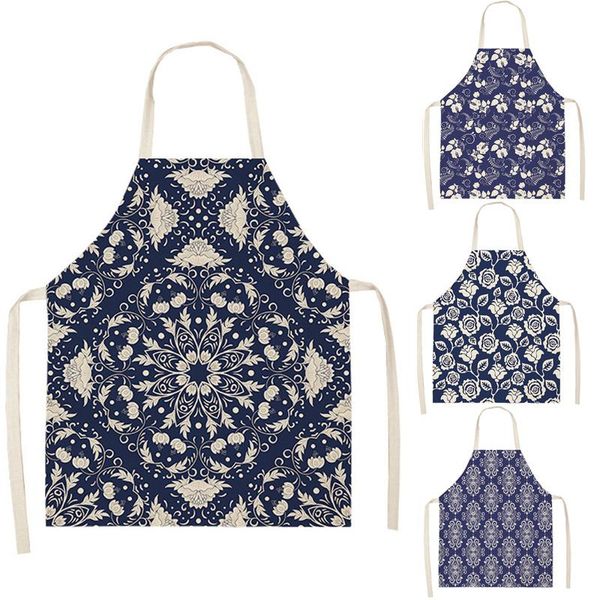 

aprons blue porcelain mandala kitchen for women cotton linen bibs household cleaning pinafore home cooking apron 66x47cm