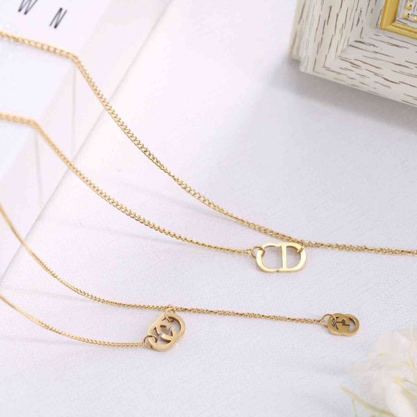 

designer jewelry display titanium steel ancient double letter small pendant necklace simple french elegant clavicle chain, Silver