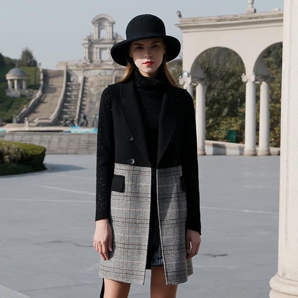 

women's trench coats autumn winter double-faced woolen goods vest over-the-knee slim business suit collar coat waistcoat sleeveless win, Tan;black