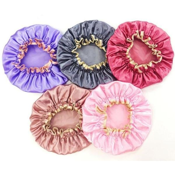 

shower caps lovely thick satin hats colorful bath hair cover double waterproof bathing cap wholesale
