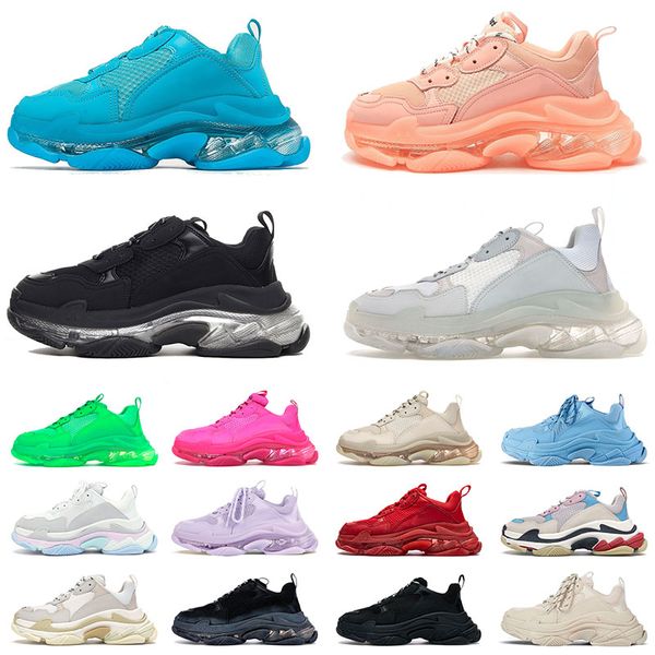 Triple S Günlük Ayakkabılar Paris 17FW Clear Sole Bayan Platform Sneakers Cherry Bossom Powder Neon Green Siyah Beyaz Sail Vintage Luxury Desinger Spor Ayakkabıları