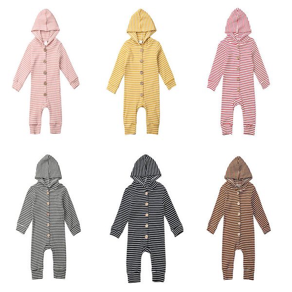 

newborn infant baby boy girls kids cotton hooded long sleeve striped romper jumpsuit baby sleepwear clothes outfits, Blue