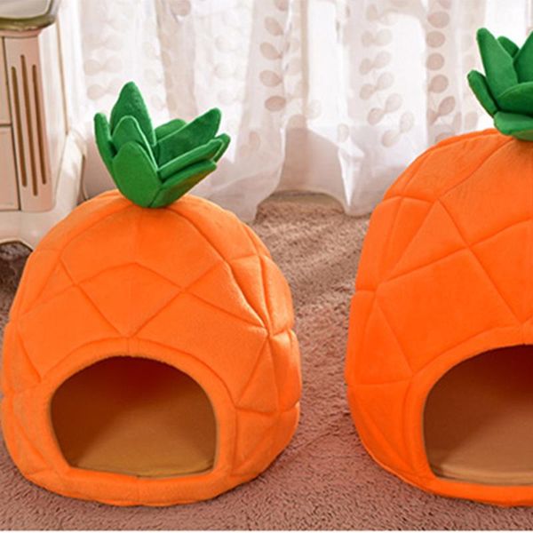 

cute cat nest creative kennel teddy dog pineapple shape bed winter warm foldable house s/l drop kennels & pens