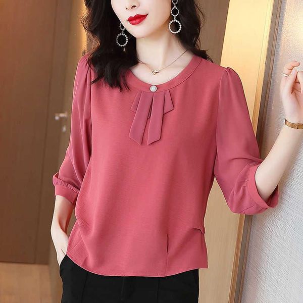

women's blouses & shirts spring autumn style chiffon blouse shirt o-neck loose solid color korean elegant sp1297, White