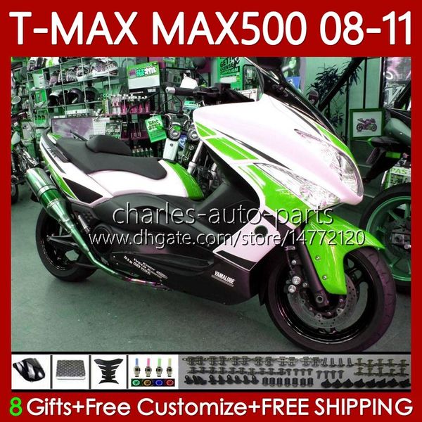 Body Kit für Yamaha TMAX weiß grün MAX 500 XP500 MAX-500 T 2008–2011 Karosserie 107No.111 TMAX-500 TMAX500 T-MAX500 2008 2009 2010 2011 MAX500 08 09 10 11 OEM-Verkleidung