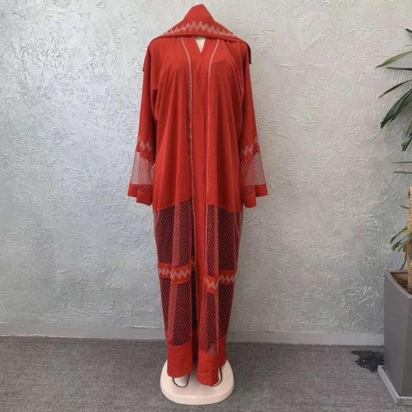 

ethnic clothing style african dashiki abaya fashion drill net fabric stretch with scarf long dress size xxl xxxl, Red