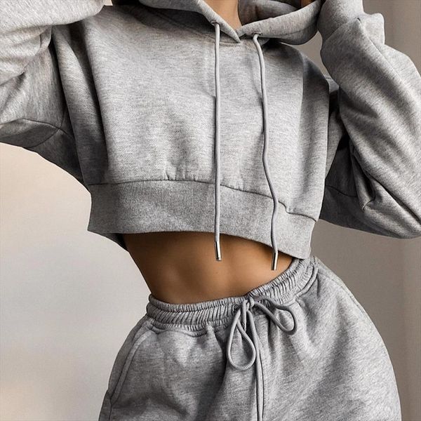 

autumn solid casual tracksuit womenpant sports 2 pieces set fleece hooded sweatshirts and pants outfits oversized hoodies suit, White