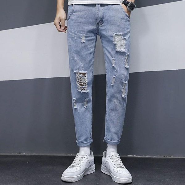 

men's jeans 2021 summer thin pants loose straight light slim legged casual, Blue