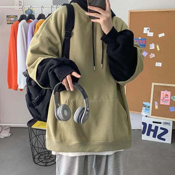 

autumn hoodies men's fashion contrast color casual hooded sweatshirt men streetwear hip-hop loose pullover hoodie mens m-5xl & sweatshi, Black