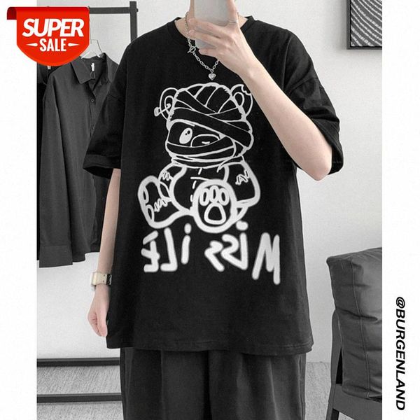 

short-sleeved shirt male hip-hop printing korean version of the trend wild half sleeve loose five-point t-shirt baseball #zf6p, White;black