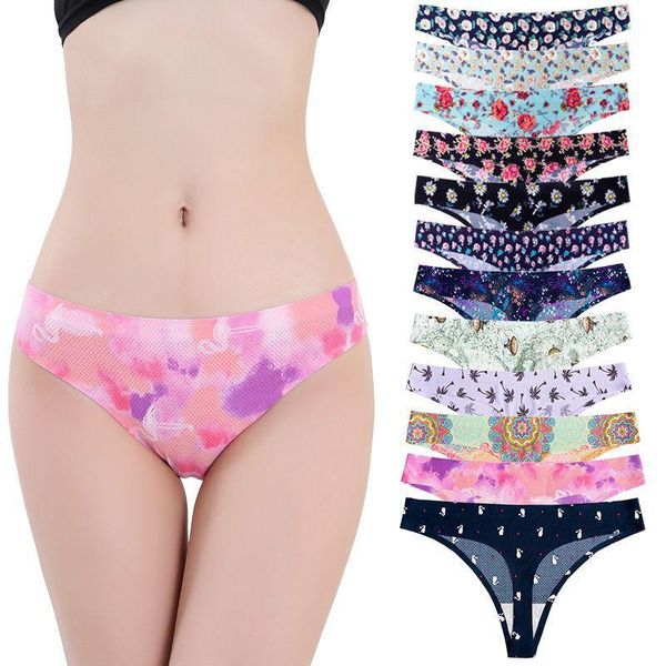 

women's panties underwear one-piece middle waist thong without trace and breathable, Black;pink
