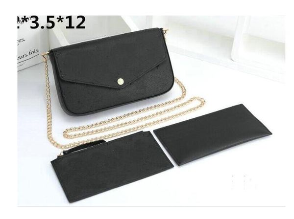 

stylish lady woman cross body fashion shoulder bag women embossing handbag three-piece chain dust bags 22x3.5x12cm re562